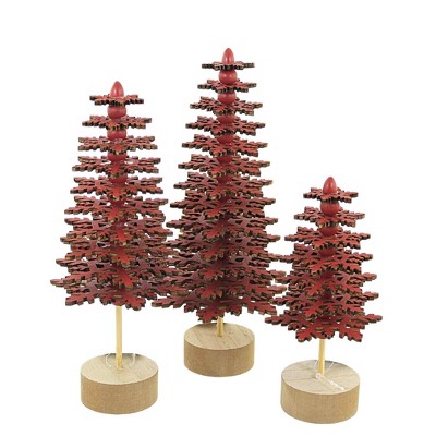 Christmas 10.0" Red Trees Wood Laser Cut Snowflakes  -  Decorative Figurines