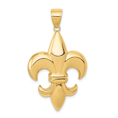 Black Bow Jewelry 14k Yellow Gold Large Fleur De Lis Pendant, 26mm (1 inch)
