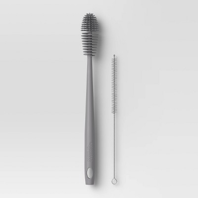 2pc Bottle Brush & Straw Brush Set (Pewter Matte) - Room Essentials™