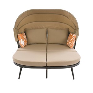 Nestfair Patio Daybed with Retractable Canopy and Rattan PE Wicker Back Loveseat Sofa Set - 1 of 4