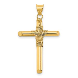 Black Bow Jewelry 14k Yellow Gold Hollow Tube Rope Cross Pendant - 1 of 4