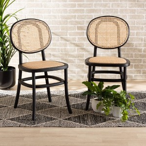 2pc Garold Woven Rattan and Wood Cane Dining Chair Set - Baxton Studio - 1 of 4