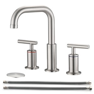 ChicFurnit Bathroom Sink Faucet Double Handles Widespread Design with Pop Up Drain for Modern Lavatories, Silver, 14"*10"*4" - 1 of 4