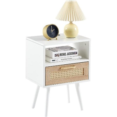 Nightstands Set Multifunctional Rattan Decor Drawer & Open Shelf, USB Charging 15.75 Rattan Furniture,Bed Side Tables