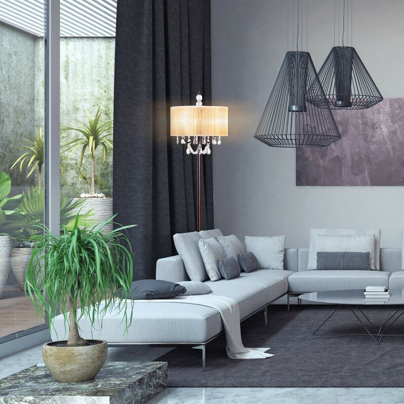 Tangkula Elegant Design Sheer Shade Floor Lamp Light w/ Hanging Crystals LED Bulbs, 5 of 9