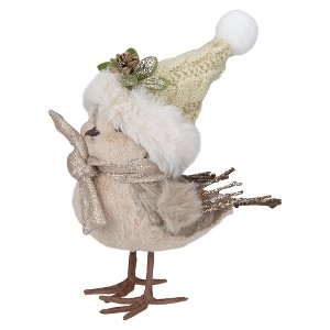 Northlight Plush Bird in Santa Hat Christmas Figure - 8" - Beige and White - 1 of 4