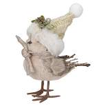 Northlight 8" Beige and White Plush Bird in Santa Hat Christmas Figure