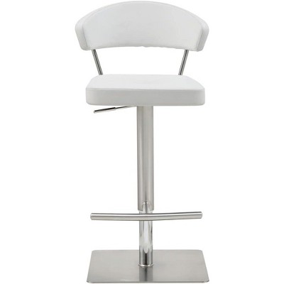 White Adjustable Saddle Style Metal and Faux Leather Barstool