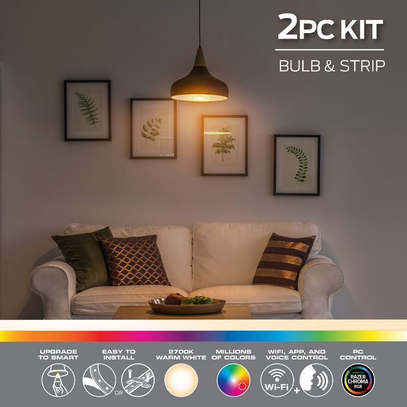 Monster Smart LED Room Kit with RGB Bulb and 2m LED Light Strip, 2 of 6