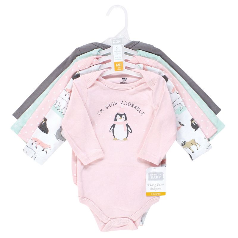 Hudson Baby Infant Girl Cotton Long-Sleeve Bodysuits, Girl Arctic Animals, 2 of 8