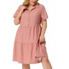 Agnes Orinda Women's Plus Size Chambray Tiered Turndown Neck Half Placket Elastic Back Button Casual Babydoll Midi Dresses - 2 of 4