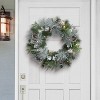 Puleo 24" Pre-Lit Battery-Operated Artificial Flocked Silver and Pinecone Wreath - 3 of 4