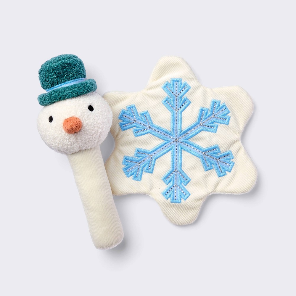 Snowman Soft Rattle + Snowflake Crinkle Paper Christmas Plush Baby Toy - Cloud Island™