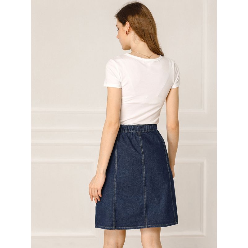 Allegra K Women's Elastic Back Short Button Down Denim Skirts with Pockets, 5 of 7