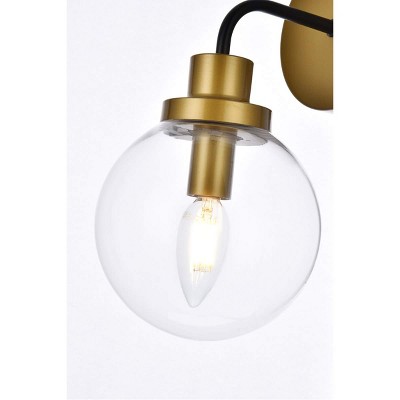 Hanson Black and Brass Metal 1-Light Dimmable Wall Sconce with Clear Glass Shade