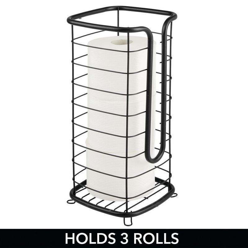 mDesign Metal Free Standing Toilet Paper Stand, Holds 3 Rolls, 3 of 8
