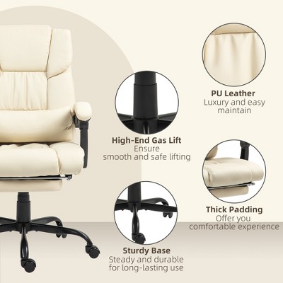 Beige Faux Leather High Back Executive Swivel Office Chair