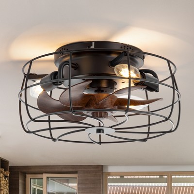 Airsurfer 12.5-inch 7-Blade Industrial Flush Mount Small Caged Ceiling Fan with Remote Light