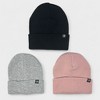 Canada Weather Gear Girl's 3-Pack Beanie - Warm Winter Knit Hat Set for Girls - Soft, Stylish & Cozy - Pink, Grey, Black - 2 of 4