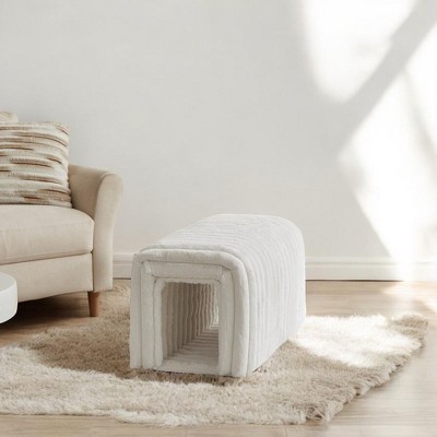 Alilang 16.93 inches Modern Plush Upholstered Bench with Unique Archway Design-Beige