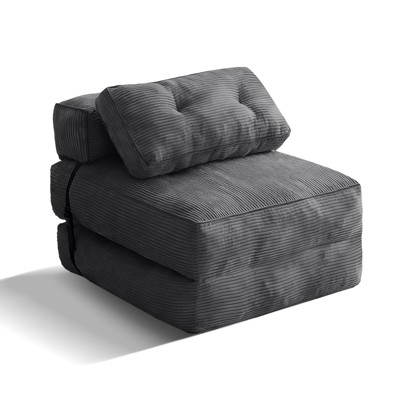 Hooseng Convertible Floor Couch Lazy Sofa, Corduroy Upholstered Folding Futon Sofa Bed With Adjustable Backrest, Foldable Lounge Mattress With Pillow