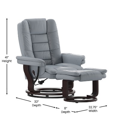 Gray Faux Leather Swivel Recliner with Ottoman and Wood Base