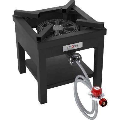 GasOne B-5350-RED 275K BTU Rugged Propane Burner Outdoor Cooker With 0-20 PSI Regulator with Pressure Gauge For Outdoor Cooking, Turkey Fry, Black