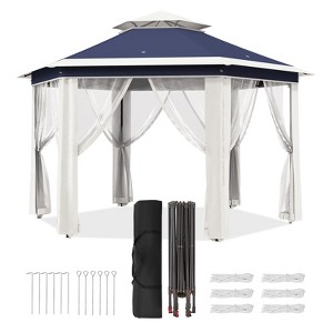 13'x13'Pop Up Gazebo,Hexagonal Canopy Shelter with 6 Zippered Mesh Netting, Event Tent with Strong Steel Frame for Patio Backyard Garden Wedding Party - 1 of 4