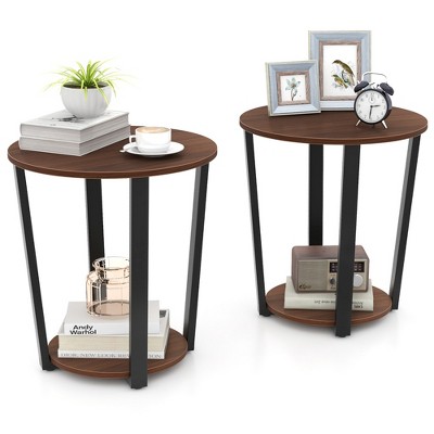 Tangkula Industrial End Table Sofa Side Table Set ot 2 Nightstand w/ Storage Shelf