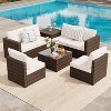 Acekool 8-Piece Outdoor Patio Conversation Set with Thick Cushions, Tempered Glass Coffee Table, and Storage for Garden, Porch & Backyard - 2 of 4