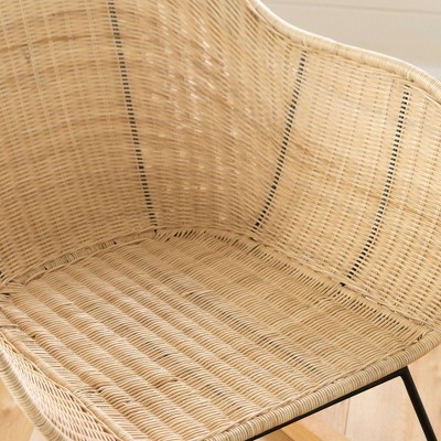 Natural Rattan Bohemian Rocking Chair with Metal Legs