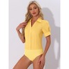 INSPIRE CHIC Women's Office Button Down One-Piece Short Sleeve Bodysuit Work Shirt - 3 of 4