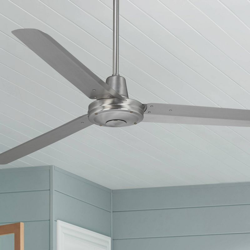 60" Casa Vieja Turbina DC Modern Industrial Indoor Outdoor Ceiling Fan with Remote Control Brushed Nickel Damp Rated for Patio Exterior House Porch, 2 of 10
