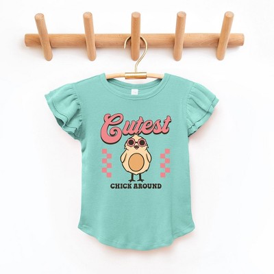 The Juniper Shop Cutest Chick Around Toddler Flutter Sleeve Tee