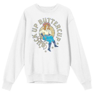 Western Cowgirl Buttercup Men's White Graphic Crew Neck Sweatshirt - 1 of 3