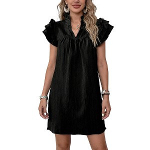knee length dresses for ladies V Neck Ruffle Sleeve Midi Dress – SwimGirlsBoutique main image 0