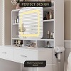 40" Vanity Table and Chair Set with Mirror, Modern Makeup Vanity Desk with 2 Drawers, Storage Shelves , White Vanity Set with Stool for Bedroom - 2 of 4