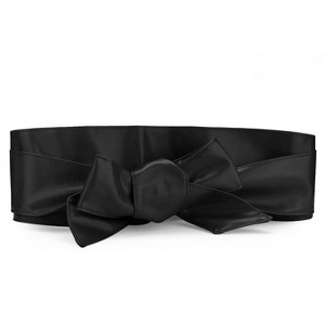 Allegra K Women's Faux Leather Self Tie Bowknot Wide Waist Band Sash Obi Belt One Size - 1 of 4