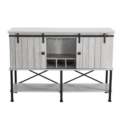 52" Off-White Wood Bar Cabinet with Sliding Door and Shelves