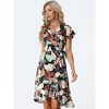 Allegra K Women's Tie Waist Beach Tropical Floral Printed Midi Wrap Dress - 3 of 4