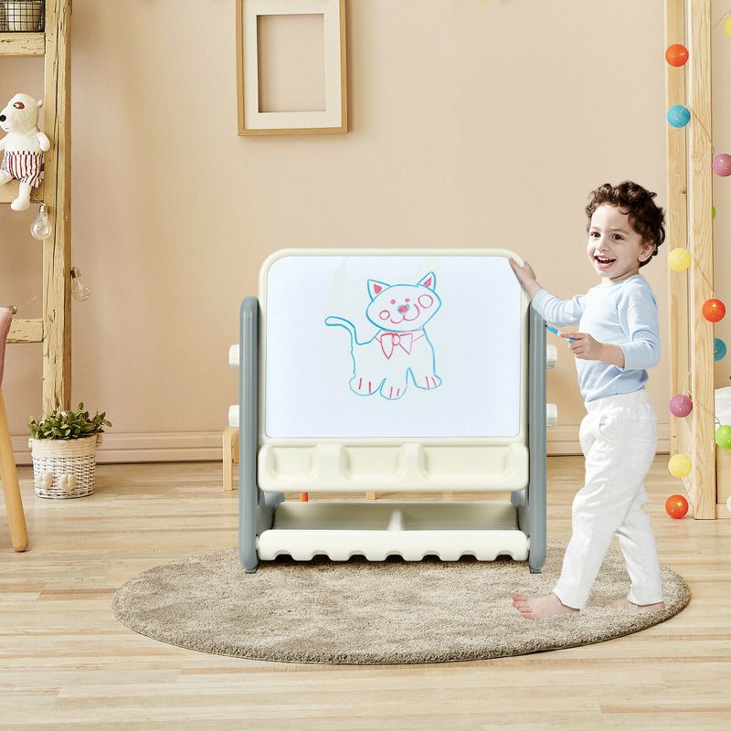 Costway 2 in 1 Kids Easel Table & Chair Set Adjustable Art Painting Board Gray/Blue/Light Pink, 5 of 11