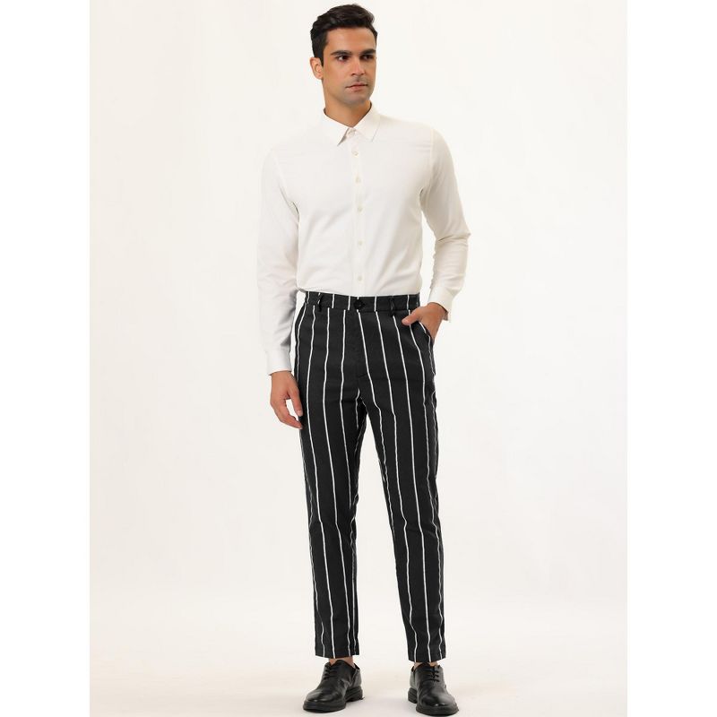 Lars Amadeus Men's Stripe Slim Fit Flat Front Business Suit Pencil Pants, 3 of 7