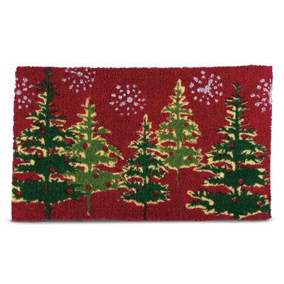 tag 1'6"x2'6" Coir Mat Tis This Season Red Background Green Pine Trees Rectangle Indoor and Outdoor Door Welcome Mat