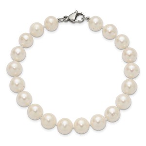 Chisel Stainless Steel 9-10mm Hand Knotted White Round Freshwater Cultured Pearl 8" Bracelet - 1 of 4
