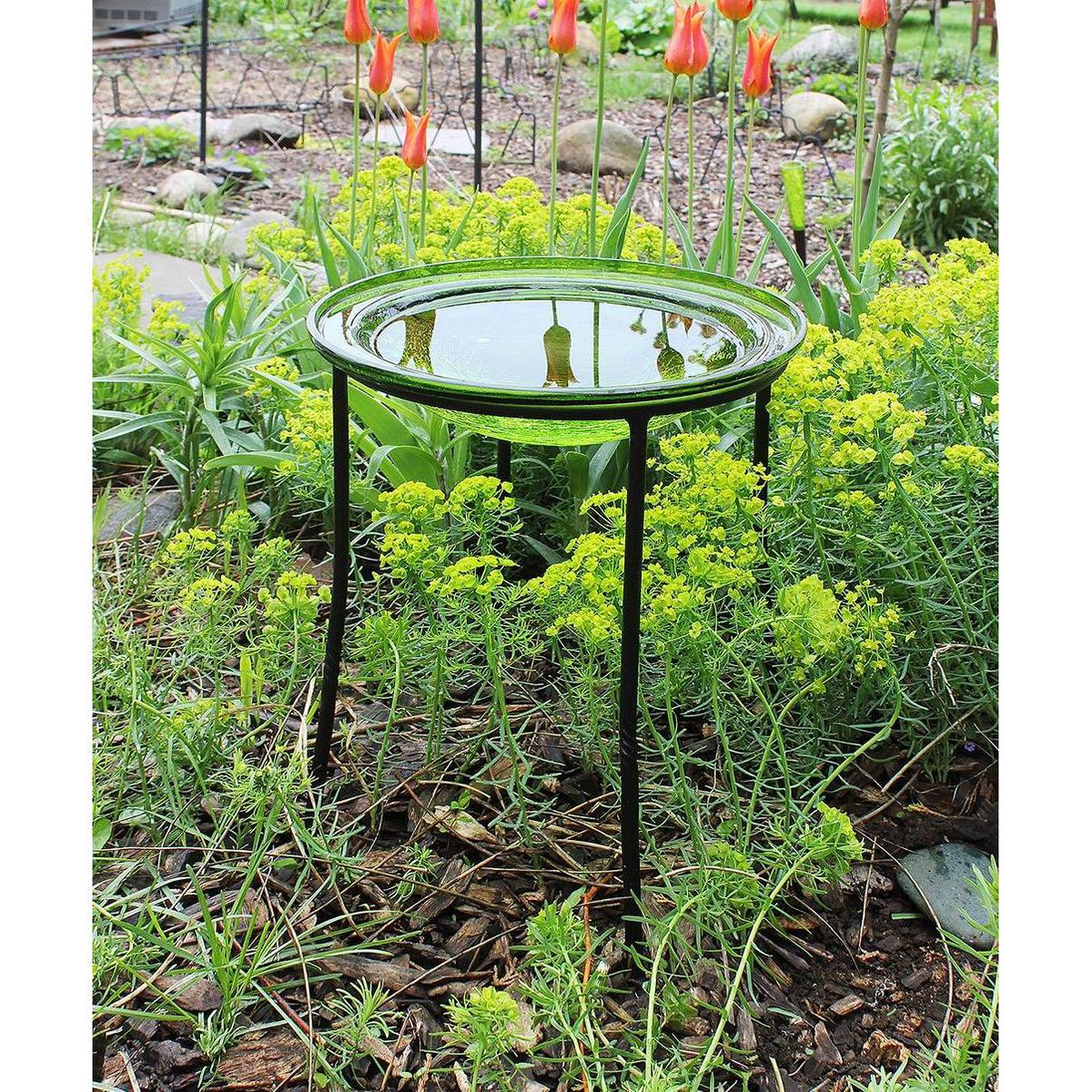 3" Reflective Crackle Glass Birdbath Bowl - Achla Designs - thumbnail 3