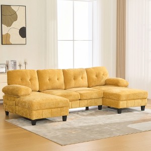 Whisen Chenille U-shaped Sectional Sofa with Dual Chaise Lounges, Storage Pockets and Armrest Pillows - 1 of 4