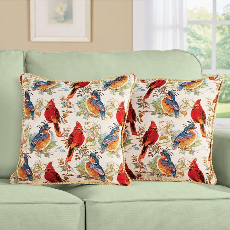 Collections Etc Birds Tapestry Accent Pillow Covers - Set of 2 THROW, 2 of 3