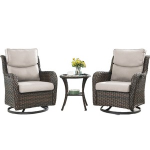 Buenhomino 3 Pieces Patio Bistro Set Outdoor Swivel Rocker Patio Chairs with Side Table Patio Furniture for Deck Porch Garden Balcony Poolside - 1 of 4