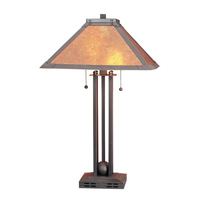Cal Lighting BO-476 Table Lamp with Mica Glass Shades, Mattel Black Finish, 24.5" x 15" x 15", See Image , Pink