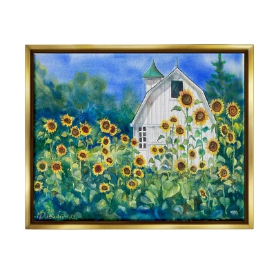 Stupell Industries Tall Sunflowers Country Barn Framed Floater Canvas Wall Art
